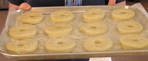 Donuts ready for the fryer